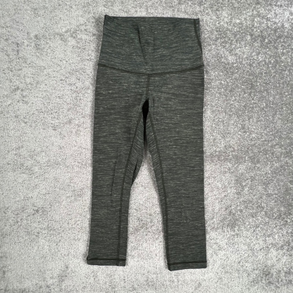 Lululemon Align High Rise Crop 21 Heathered Dark Olive Black Space Dye Size 4